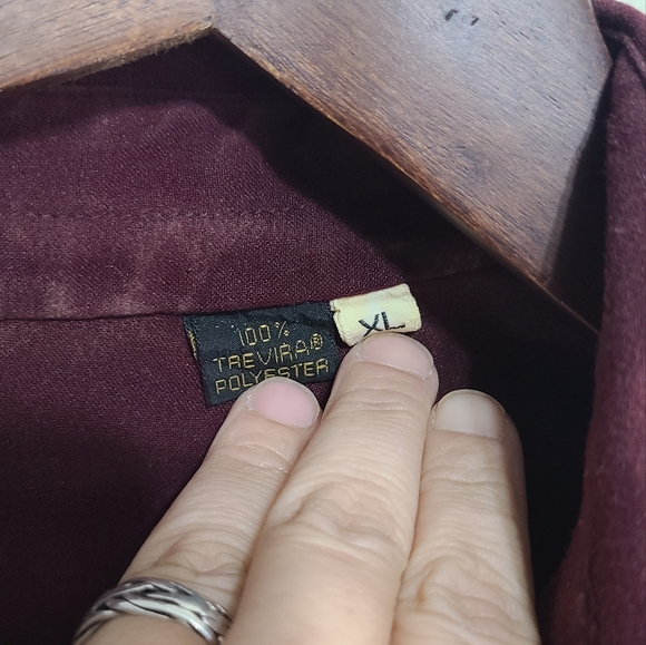 Vintage 70s Lanvin Men's Wine Red Polyester Button Down Shirt Size XL - Picture 4 of 4